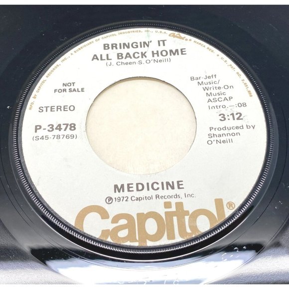 Medicine Rock Everybody / Bringin It All Back Home 45 Rock Promo VG+/NM 1972 - Picture 2 of 4